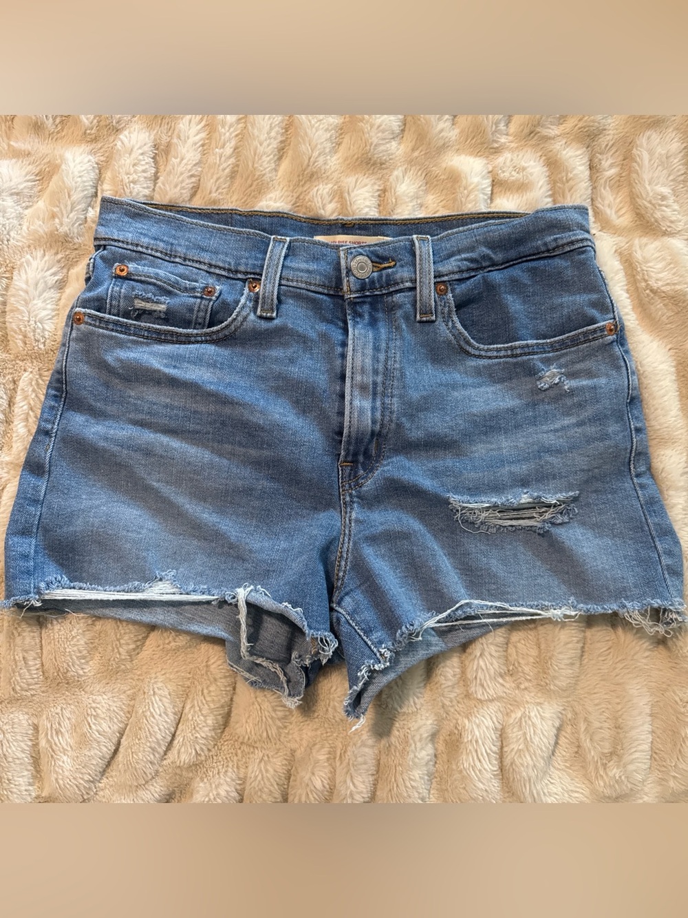 Levi's High Rise Shorts | Size 30 | Medium Wash Distressed